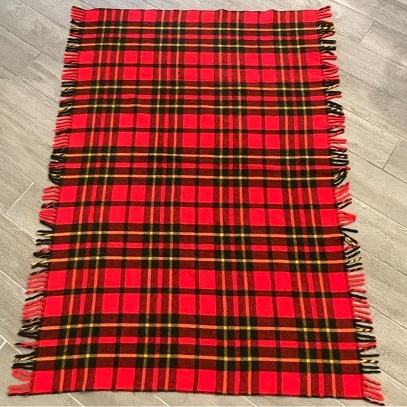 Source Unknown Bedding Vtg Wool Mohair Red Tartan Plaid Blanket